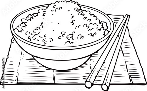 Rice bowl. Hand drawn vector illustration rice on white background