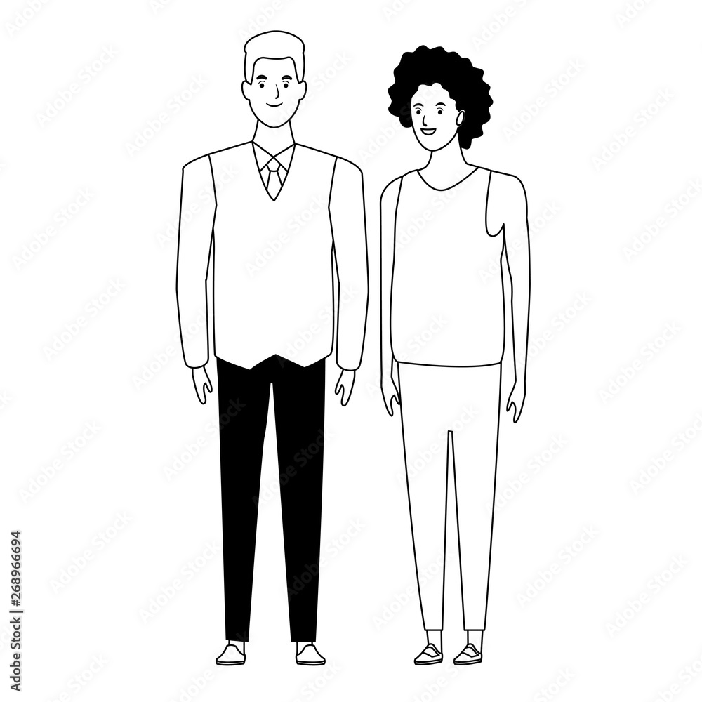 couple avatar cartoon character in black and white couple avatar cartoon character in black and white