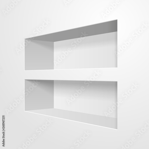Mockup Empty Niche Shelf Display In The Wall. Present Your Product. Mock Up. 3D Illustration. Vector EPS10