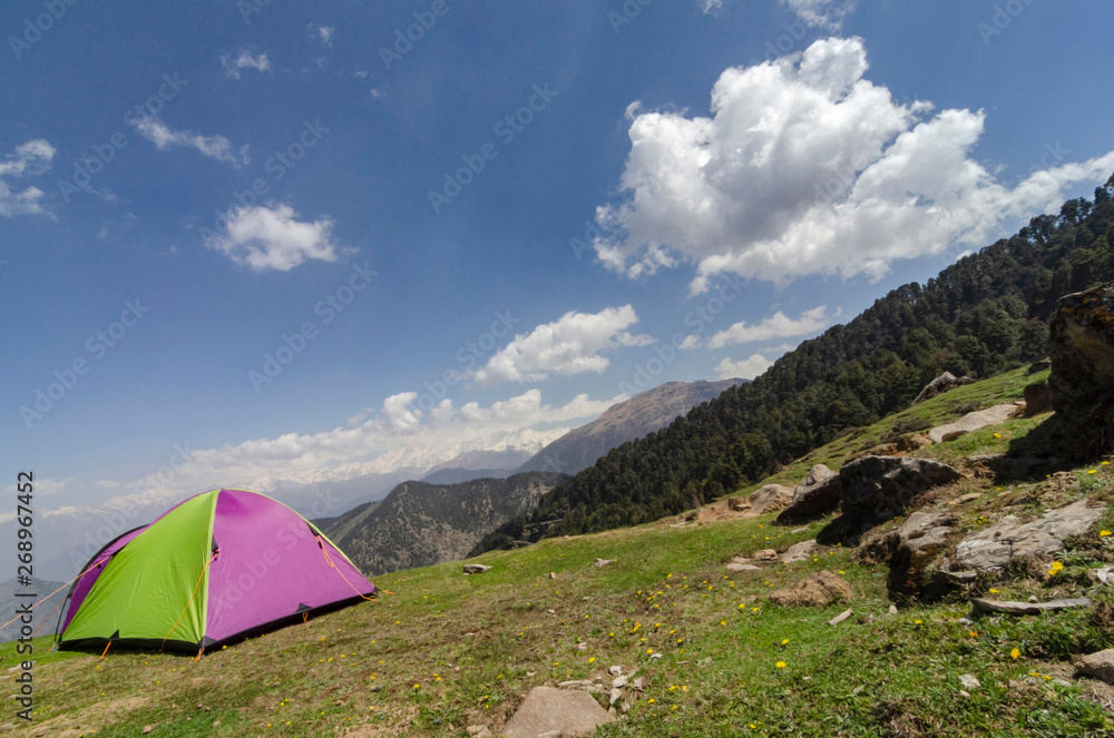 Camping Site and tent near Tungnath Base, Chopta, Garhwal, Uttarakhand, India