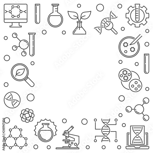 Vector Biotechnology or Biotech concept square simple frame or illustration in outline style