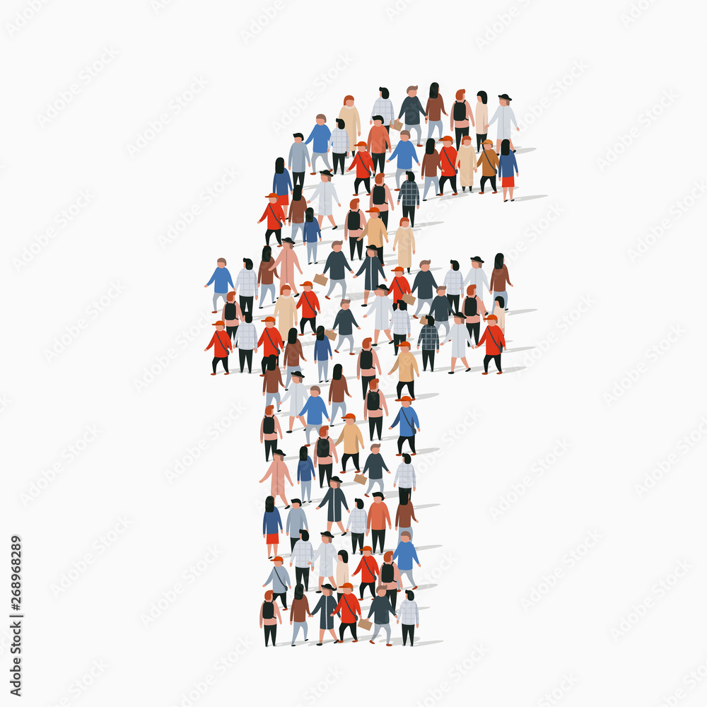 Large group of people in letter F form Large group of people in letter F form