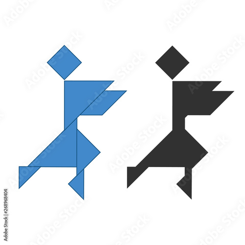 Ninja Tangram. Traditional Chinese dissection puzzle, seven tiling pieces - geometric shapes: triangles, square rhombus , parallelogram. Board game for kid