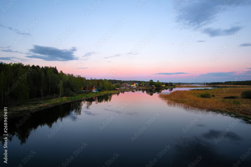 Landscape with the image of lake Seliger in Russia