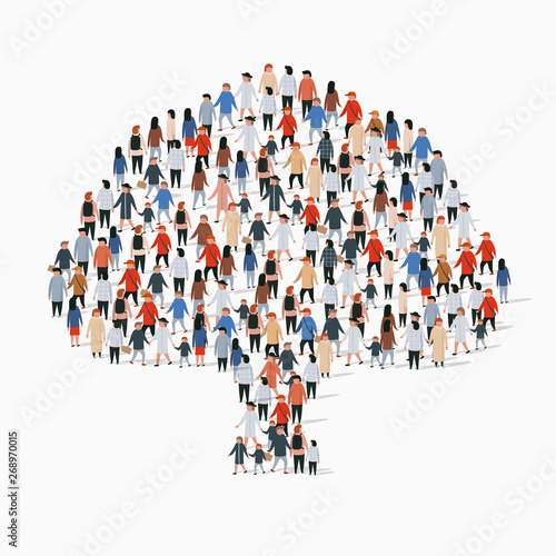 Large group of people in form of tree.