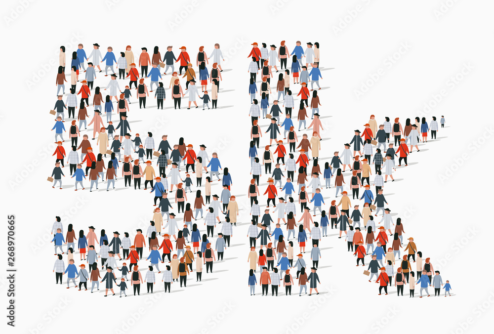 Ταπετσαρία Group of people in form of 5k sign. Five thousand followers.