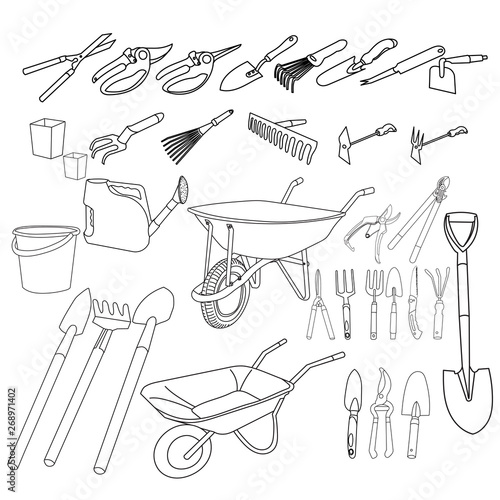  isolated set of sketches garden tools