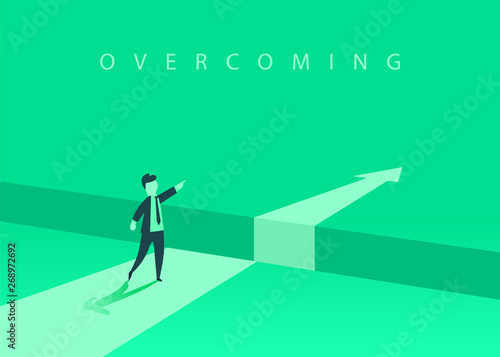 Businessman standing in front of the obstacle, gap on the way to success, business concept of solving the problem. Problems and overcoming obstacles.