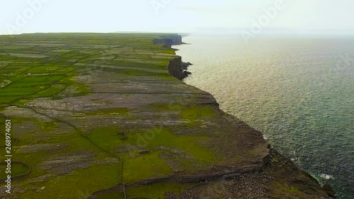 Aerial Dramatic view without people over inismaan island in aran islands