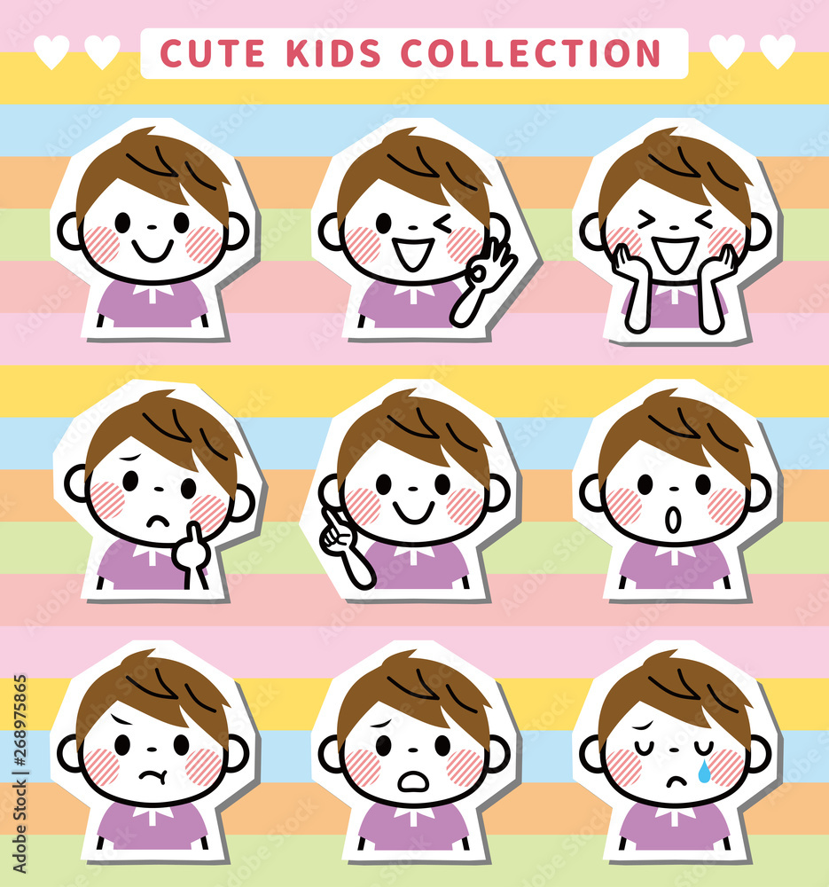 男の子　表情セット　白フチ
