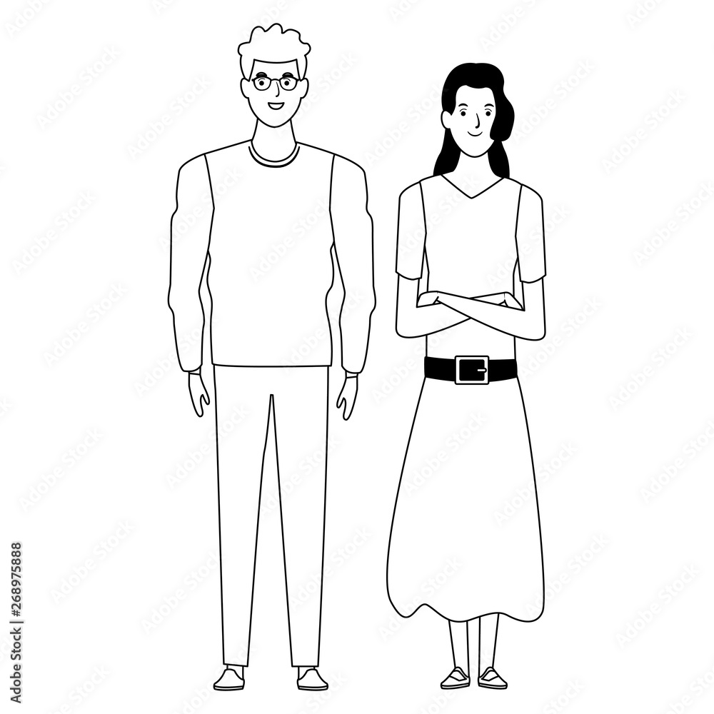 couple avatar cartoon character in black and white couple avatar cartoon character in black and white
