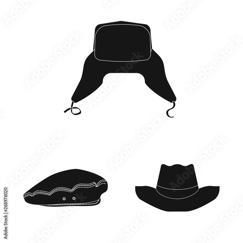 Vector illustration of headgear and cap logo. Collection of headgear and accessory stock vector illustration.