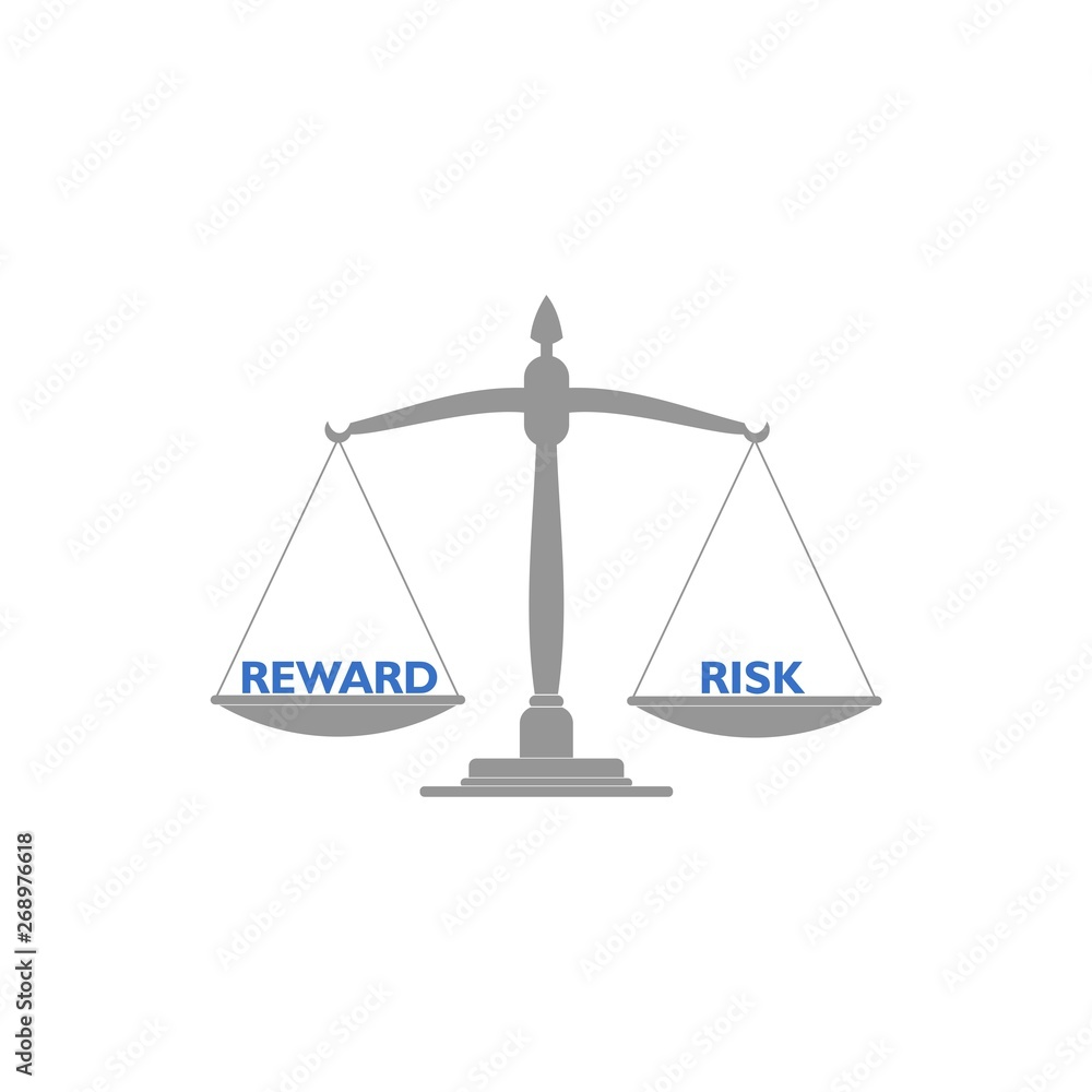 Seesaw balance between reward and risk, libra concept Seesaw balance between reward and risk, libra concept