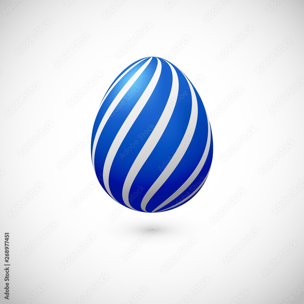 Vector blue egg with shadow for Easter day greeting card. Realistic color with strips decor egg. Easter decoration element for template, promotion, poster, flyer, web. Vector blue egg with shadow for Easter day greeting card. Realistic color with strips decor egg. Easter decoration element for template, promotion, poster, flyer, web.
