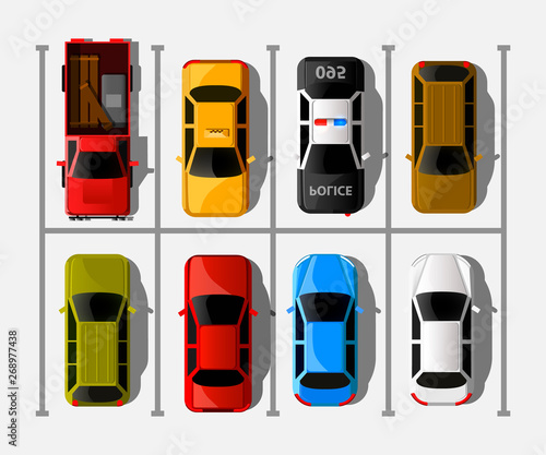 City parking vector web banner. Shortage parking spaces. Many cars in a crowded parking. Parking zone.