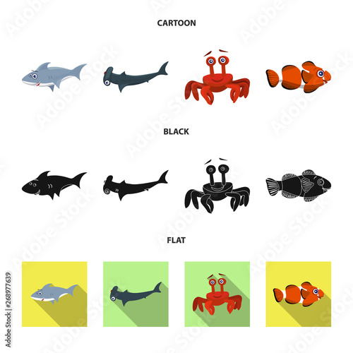 Isolated object of sea and animal icon. Collection of sea and marine stock vector illustration. © Svitlana
