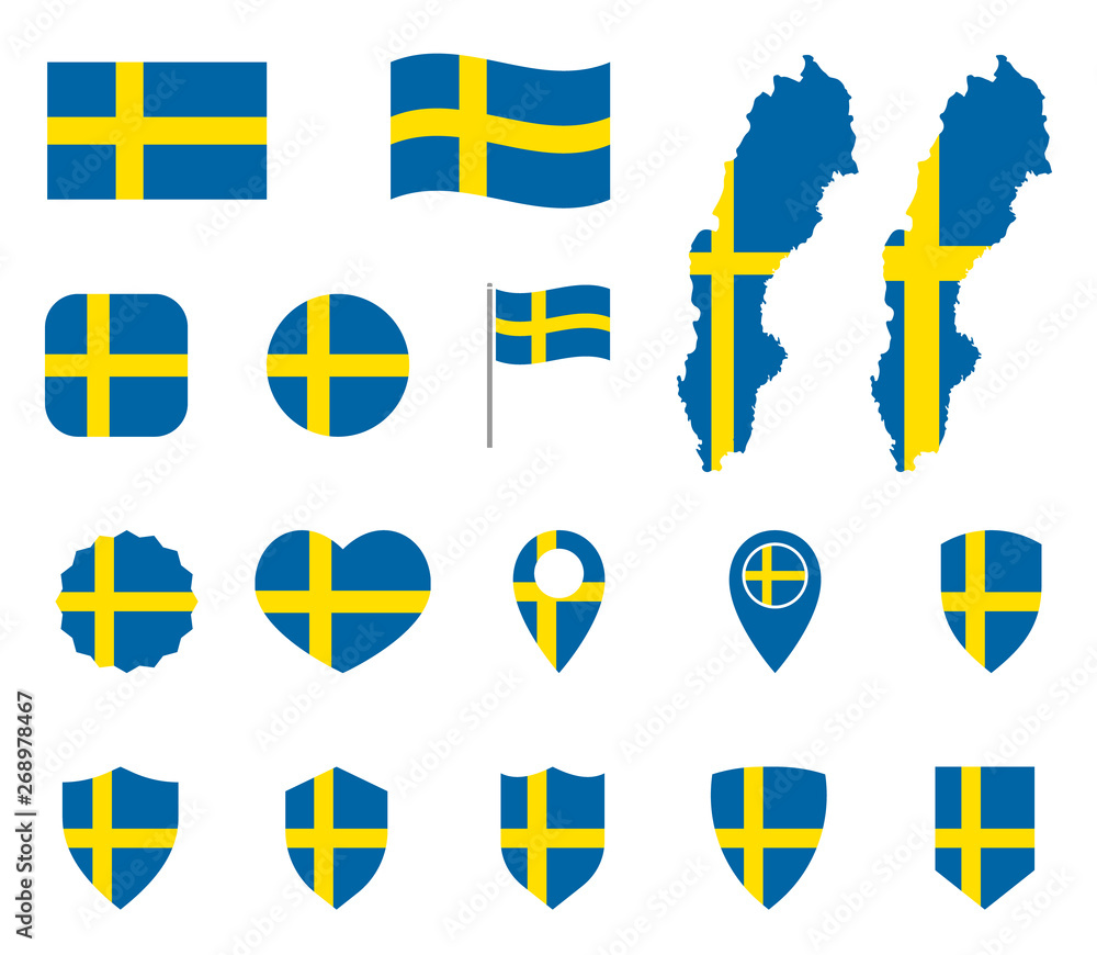 Sweden flag icons set, national flag of Kingdom of Sweden