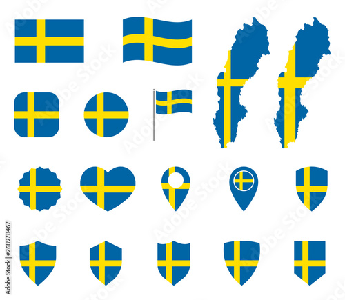 Sweden flag icons set, national flag of Kingdom of Sweden