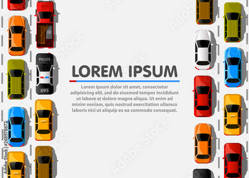 Traffic jam on the road. Road transport. Highway banner.