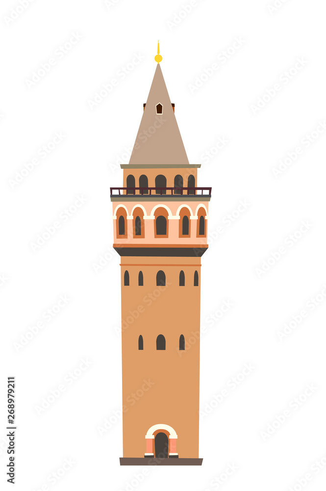Fototapeta premium Galata tower vector icon. Istanbul landmarks, isolated on white background