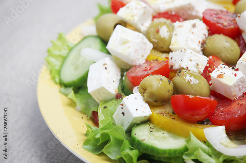 Traditional Greek salad on the plate