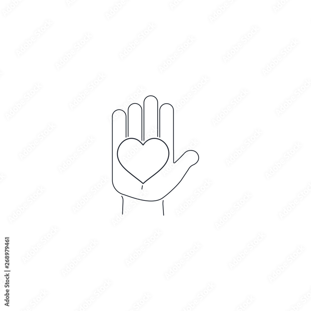 Heart on the hand. Vector linear icon. Heart on the hand. Vector linear icon.
