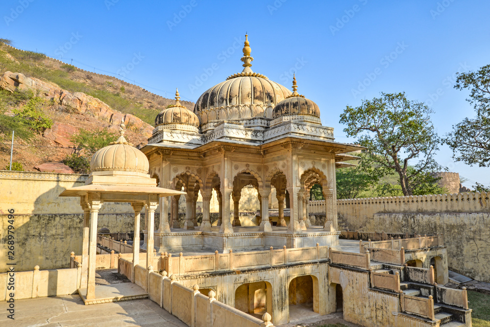 Cenotaph shaded by trees, Royal Gaitor, Jaipur, Rajasthan