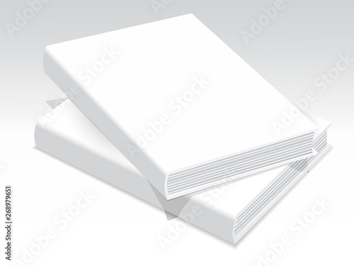 A template of two white hardcover books. They lay on the table. one on the other. Closed. Mockup for your business, creative illustration. Isolated on transparent background. Vector drawing.