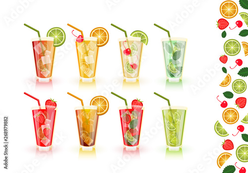 Cocktails set alcoholic beverages art object. Vector
