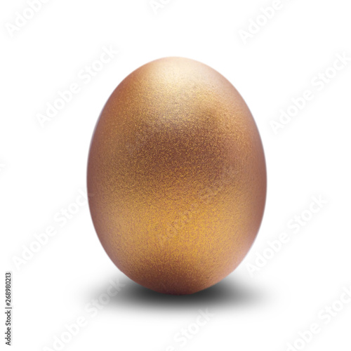 Realistic golden egg isolated on white background.