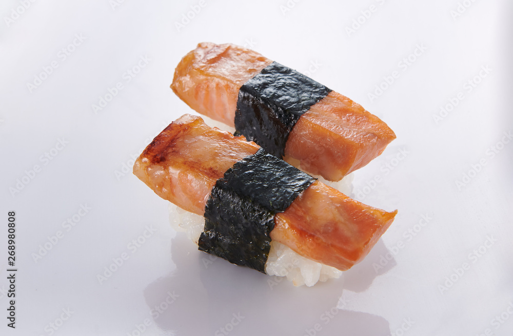 japanese food. sushi with seafood on white background japanese food. sushi with seafood on white background
