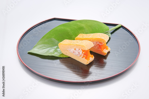 japanese food. sushi with seafood on white background