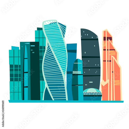 Moscow City skyline vector illustration. Travel to Russia concept art cartoon style. Isolated on a white background