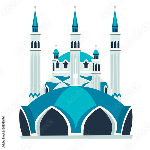 Blue mosque vector illustration. Kazan mosque icon. Travel to Russia concept art cartoon style. Isolated on a white background