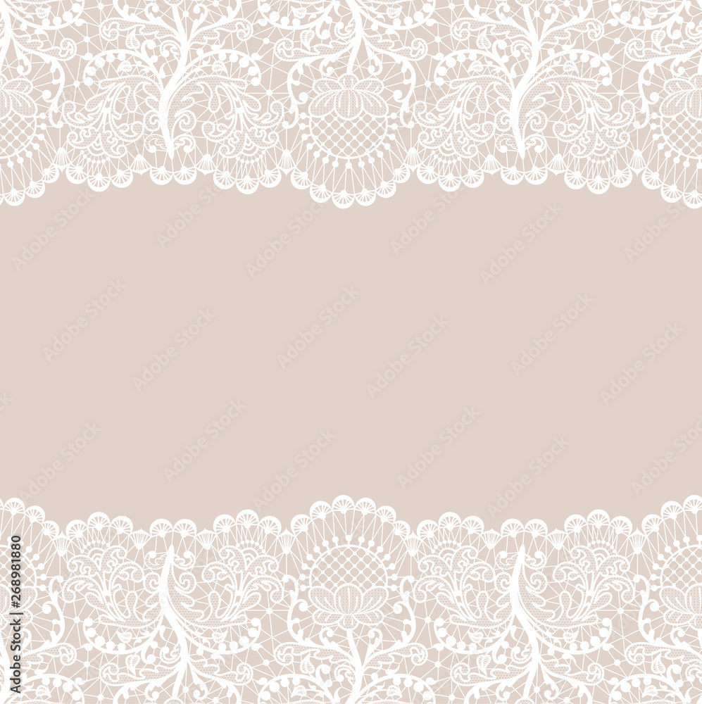 Horizontally seamless beige lace background with white lace borders Stock  Vector