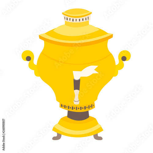 Russian samovar vector illustration. Russian tradicional kitchen equipment for tea. Samovar icon cartoon style, isolated on a white background