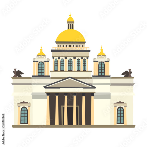 St. Isaac's Cathedral in St. Petersburg vector illustration. Travel to Russia concept art cartoon style. Isolated on a white background