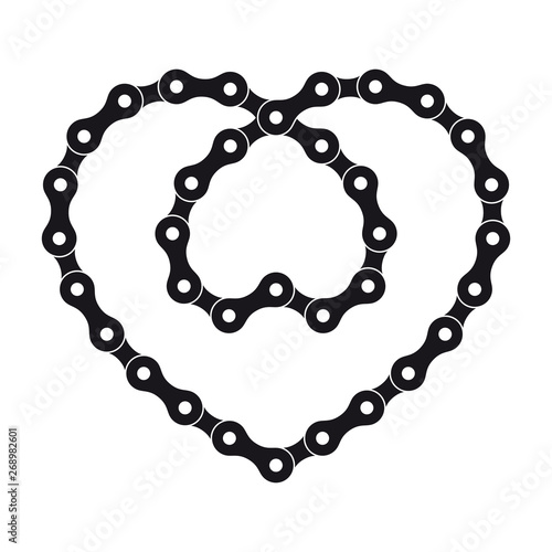 Two intertwined vectorblack heart created from bike chain. Isolated on white background.