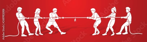 Children playing tug of war cartoon graphic vector
