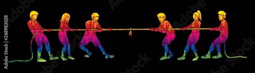 Children playing tug of war cartoon graphic vector