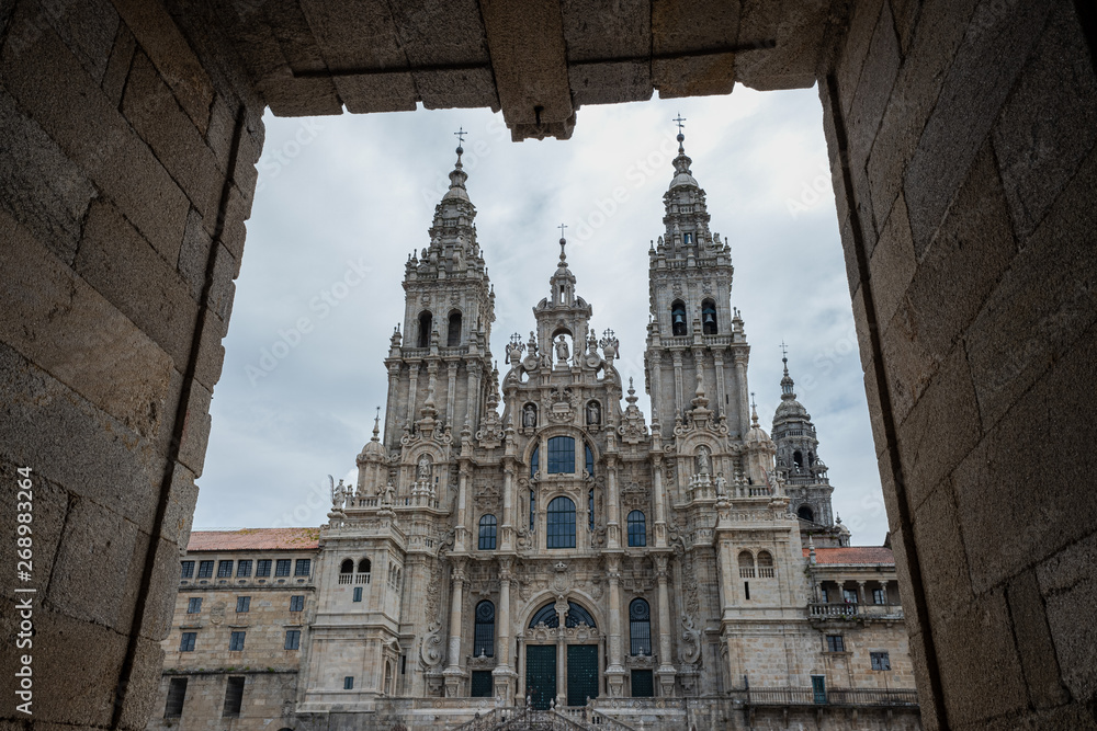Fachada del Obradoiro, Catedral de Santiago de Compostela. Galicia, España.