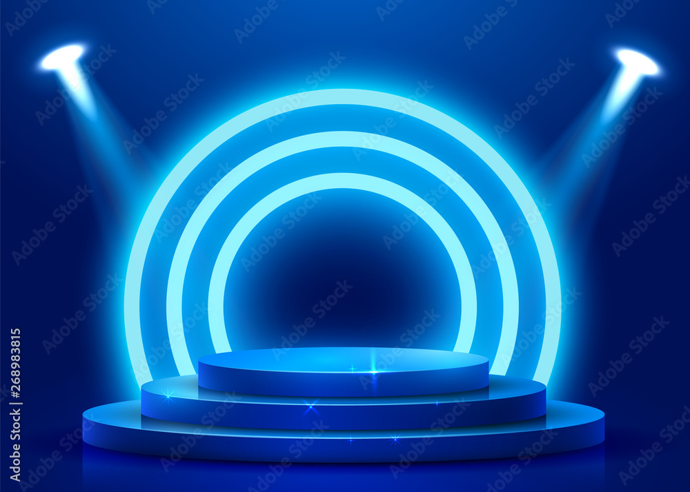 Fototapeta premium Abstract round podium illuminated with spotlight. Award ceremony concept. Stage backdrop.