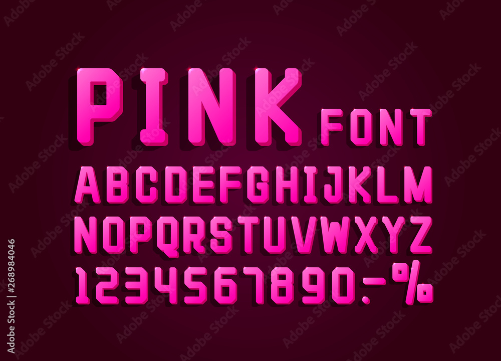 Retro font pink vintage, light sign set. Vector 