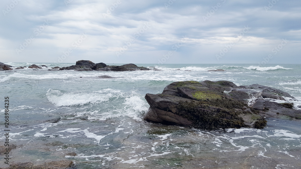 panorama view of the beach rocks seascape in Les Sables d Olonne Vendee France