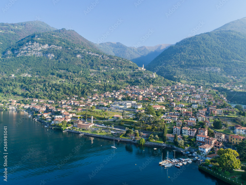 Village of Ossuccio, lake of Como. Italy. Aerial view