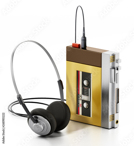 Tableau sur toile Retro portable cassette player isolated on white background
