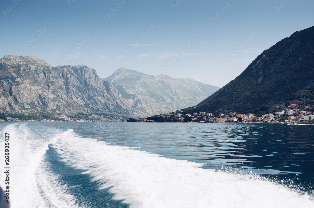 Ferry view in Cotor bay, Montenegro
