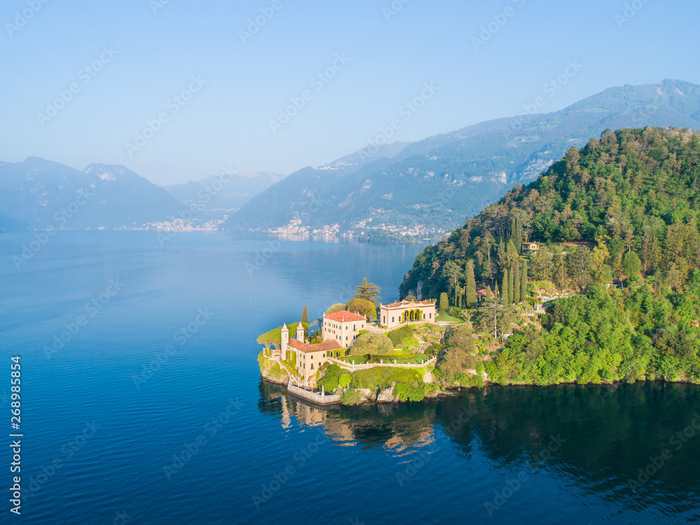 Lake of Como, luxury villa of Balbianello. Tourist attraction in Italy
