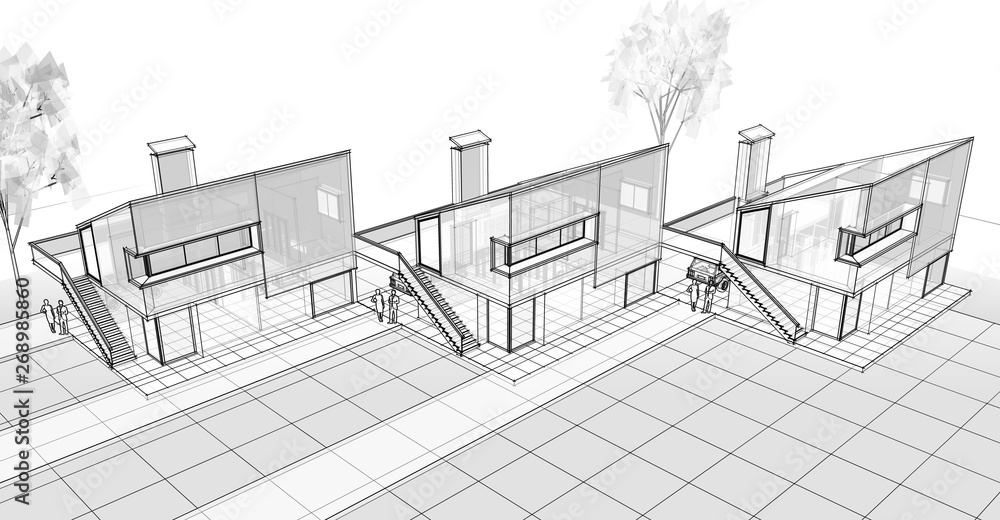 Obraz house, architectural project, sketch, 3d illustration