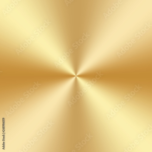 Gold foil texture gradation background. Vector conical shiny and metalic golden gradient design.